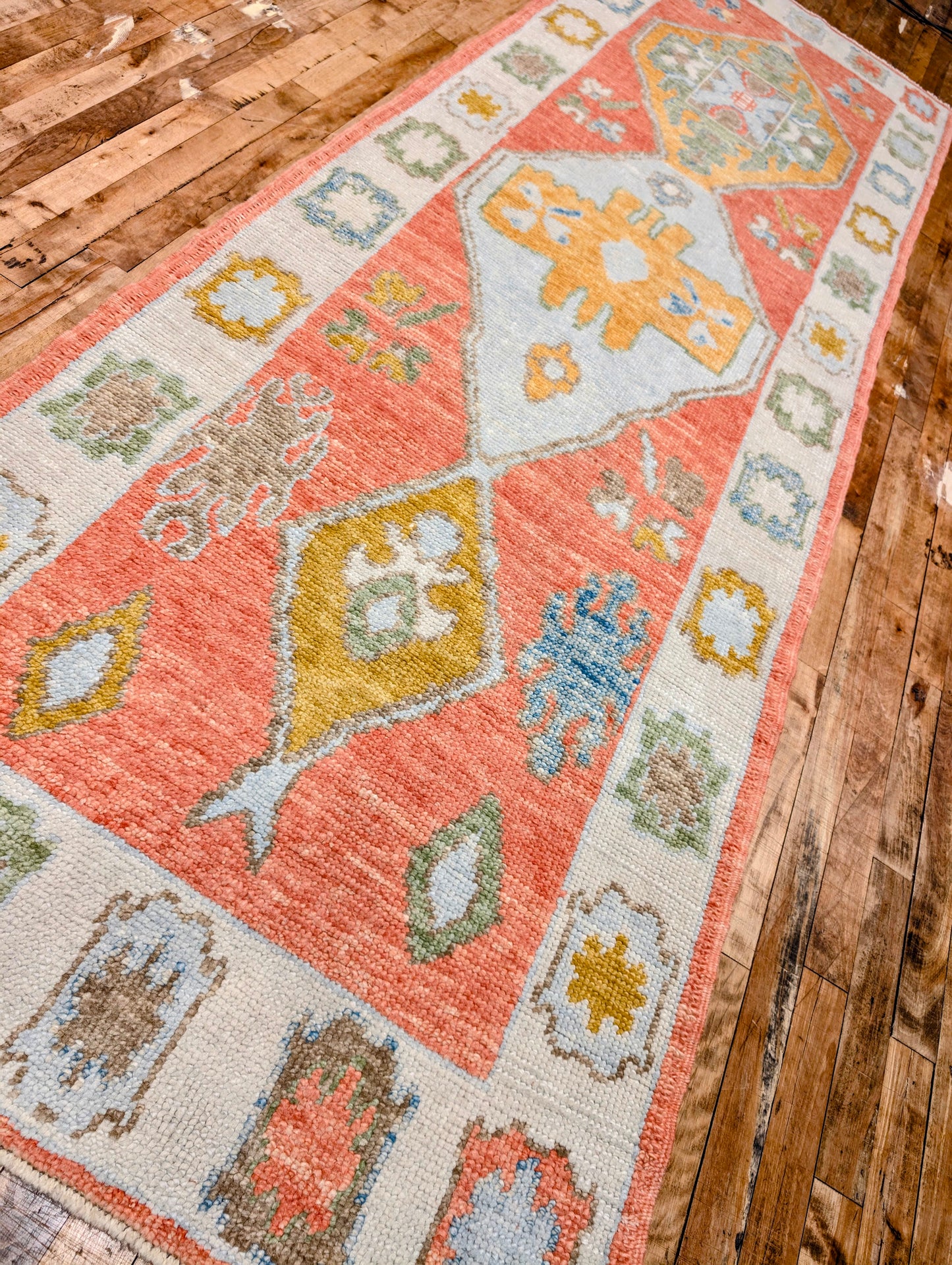 Turkish Oushak hand-knotted Runner Rug 3x10