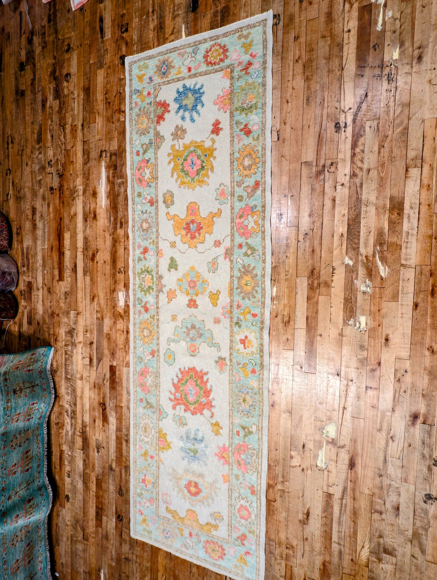 Turkish Oushak hand-knotted Runner Rug 3x10