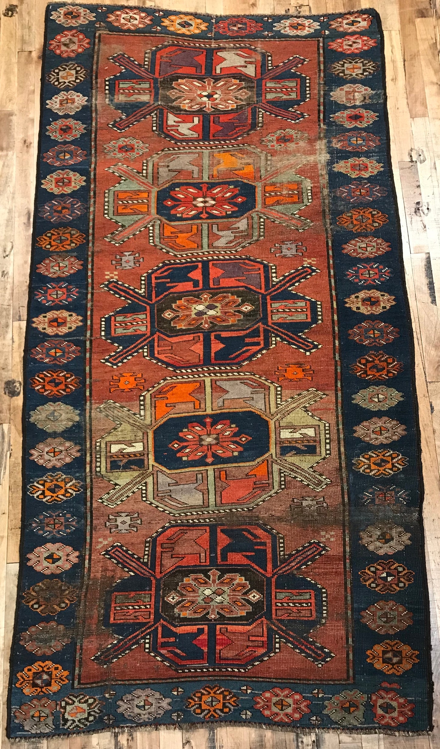 Antique Hand-Knotted Persian Eagle Kazak