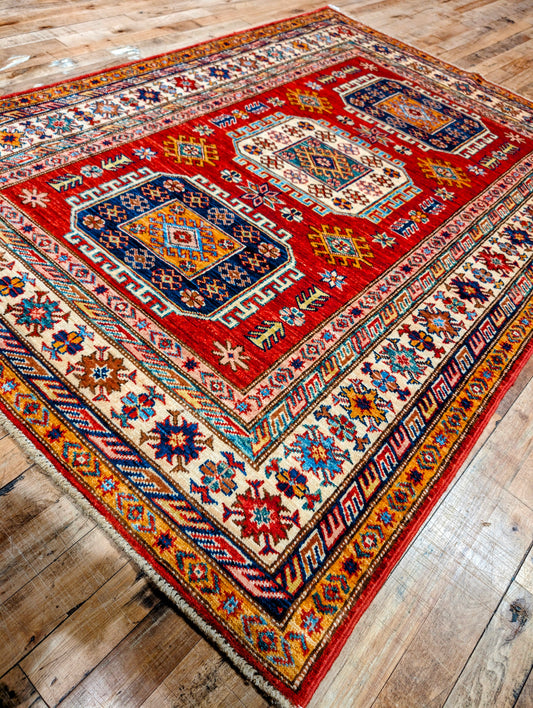 Pakistani Geometric hand-knotted 4x6 Rug