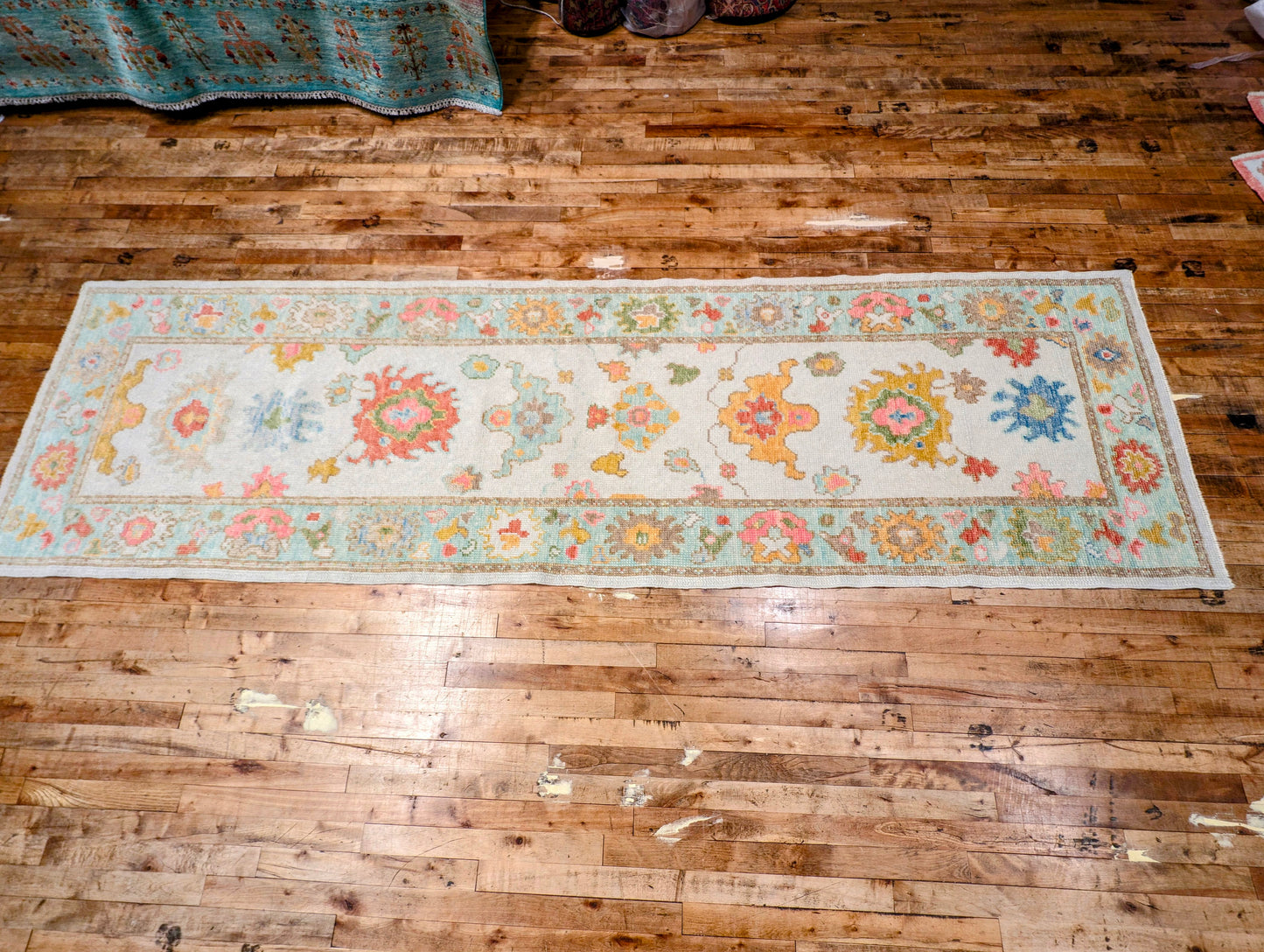 Turkish Oushak hand-knotted Runner Rug 3x10