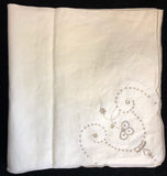 Ecru Hand-Embroidered Linen Tablecloth 5-Piece Set