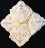 Ecru Hand-Embroidered Linen Tablecloth 5-Piece Set