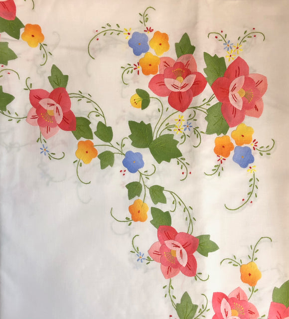 Pink and Orange Flowers Hand-Appliqued Easy Care Tablecloth Set