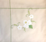 Beige Fabric White Flowers Hand-Appliqued Easy Care Tablecloth Set