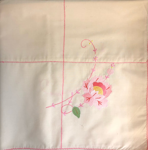 Pink Flowers Hand-Appliqued Easy Care Tablecloth Set