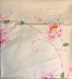 Pink Flowers Hand-Appliqued Easy Care Tablecloth Set