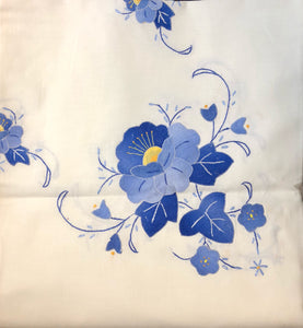 Blue Flowers Hand-Appliqued Easy Care Tablecloth Set